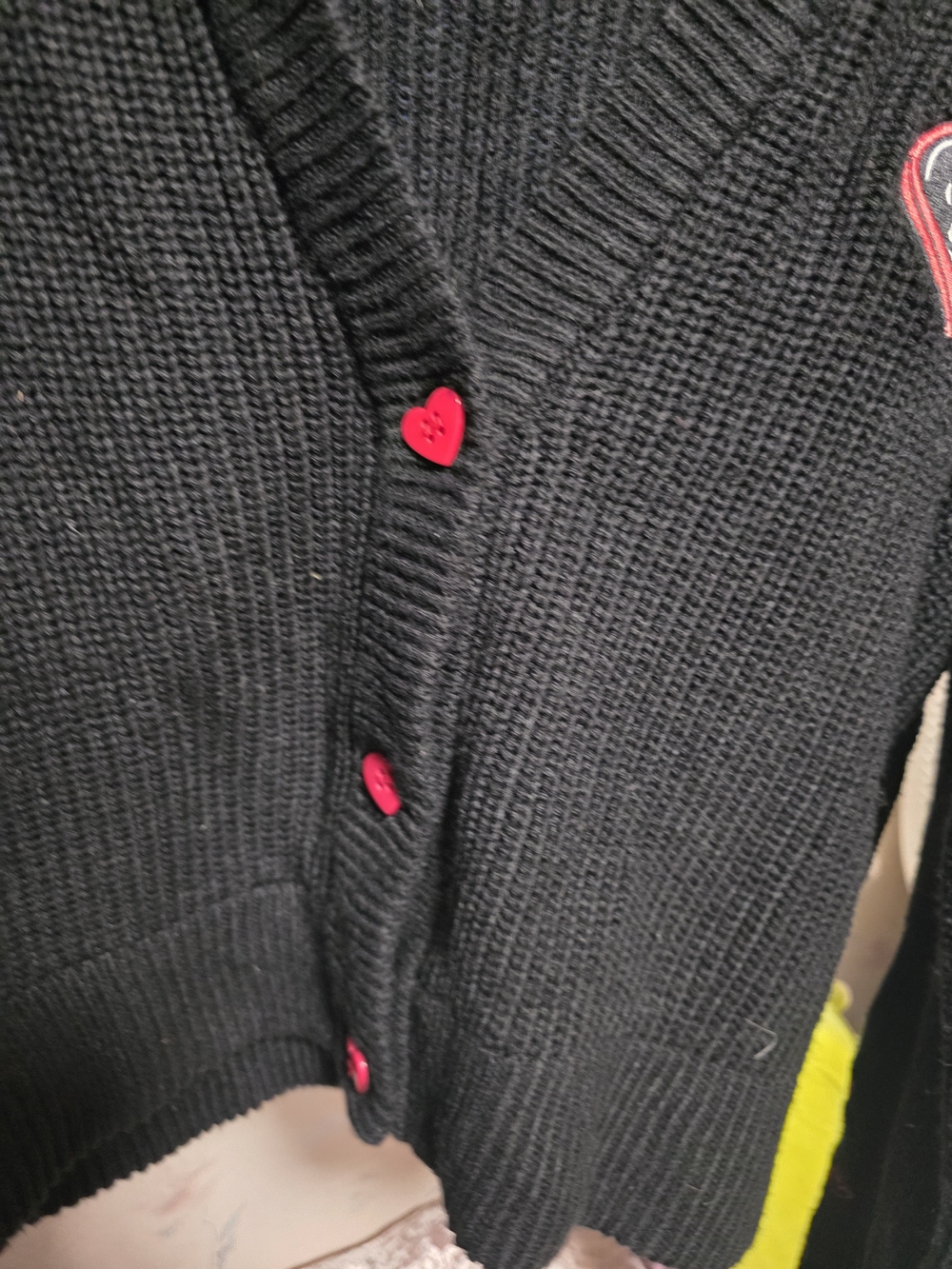Black Embroidered Bunny Patch Cardigan Sleeve Detail Sweater - Picture 3 of 5